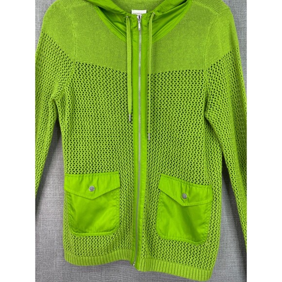 Zenergy by Chico's Crochet Knit Hooded Sweater Women's 0 Size Small Green - Picture 2 of 7